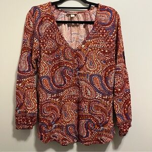 Knox Rose Multicolor Paisley V-Neck Blouse